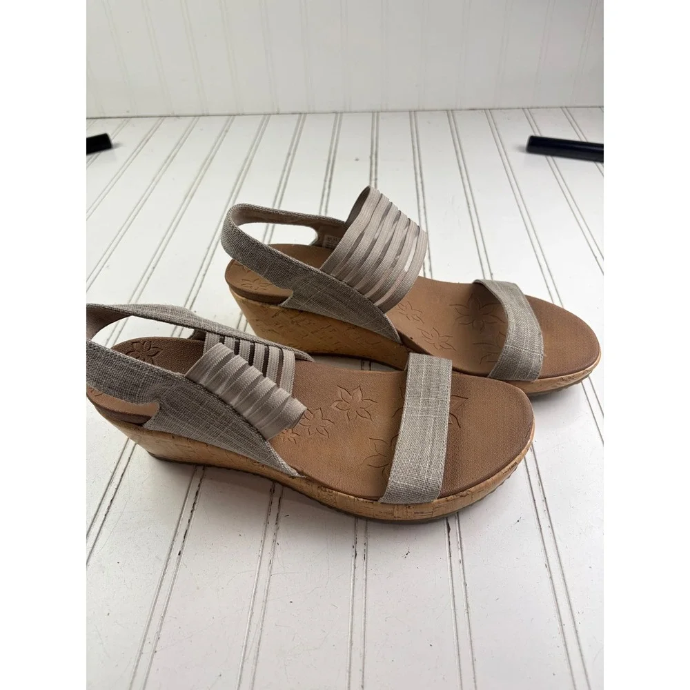 Skechers Rumblers Beverley Taupe Strappy Cork Wedge Sandals Women's Size 9.5